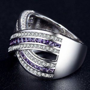 Jewelry - Amethyst and Diamond Wide Band Silver Ring Jewelry - Amethyst and Diamond Wide Band Silver Ring